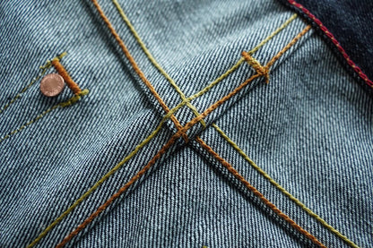 Mens Jeans Selvedge Denim Jeans for Man Silver Button Loose Fit Handmade 15 Oz
