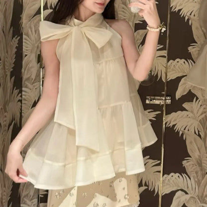 Hit Color Polka Dot Blusas Bow Bandage Woman 2026 Shirts Blouses Summer Sleeveless Ropa Mujer Japan Style Camisas Clothing