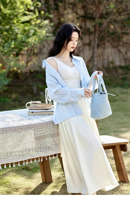 Solid Loose Fit Shirt for Women Spring 2025 Dropped Shoulder Long Sleeved  Top Casual Turn-down Collar Shirts MXE13C0405