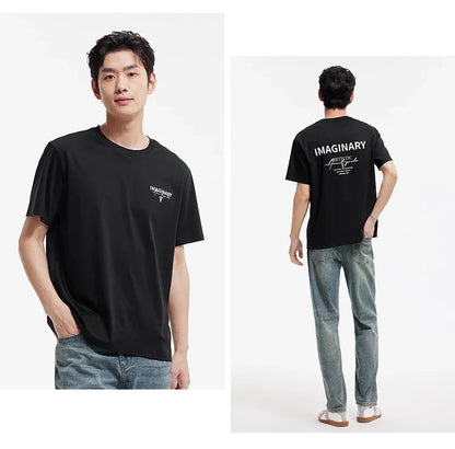 Men Tshirt Soft Print Letter Embroidered Crew Neck 2026 Summer Casual Style Comfortable Fashion Breathable All Match Top