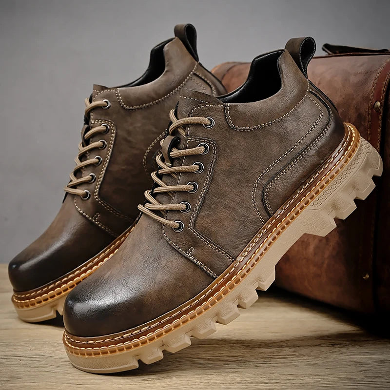 Genuine Leather Men Boots Cow Leather Upper Durable Sole Lace up Autumn Winter Boots Fur Daily Leisure Outdoor Shoes For Man New