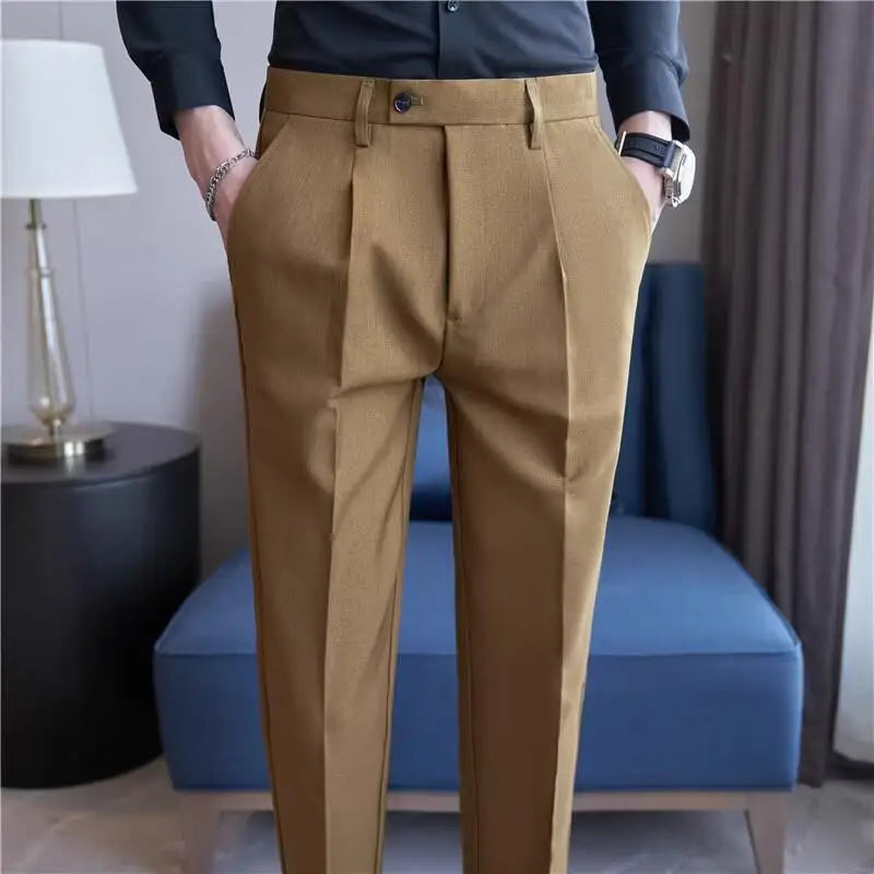 High Quality Men Solid Color Business Office Social Trousers New Formal Wear Wedding Slim Fit Casual Fashion Suits Pant 38-29