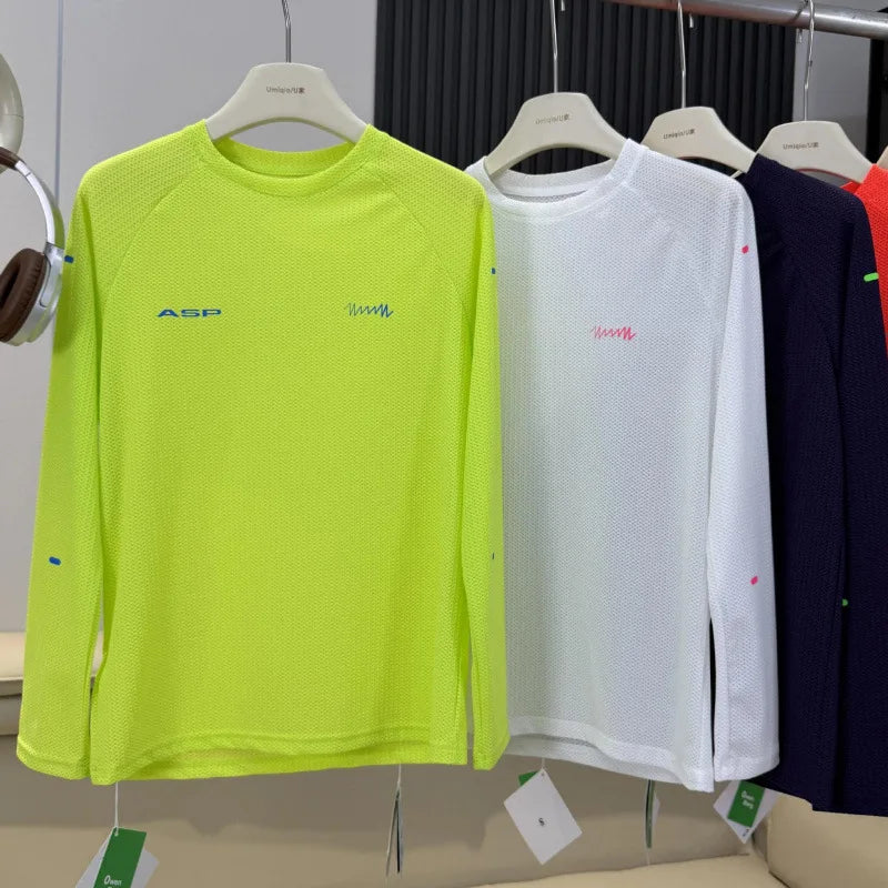 Man Mountain Outdoor Mesh Long Sleeve, Quick-Dry Breathable & Stretch Round Neck Top Unisex