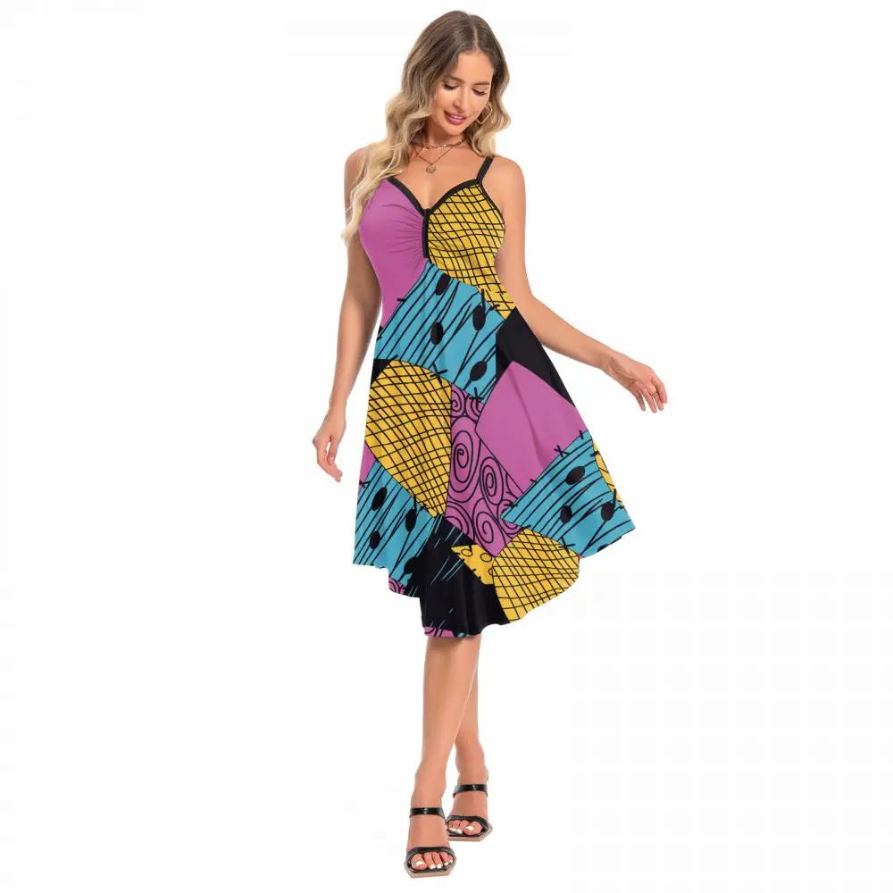 Halloween Nightmare Christmas Sally Dress Spaghetti Strap Women's Sexy Backless Dresses Patchwork Vestidos