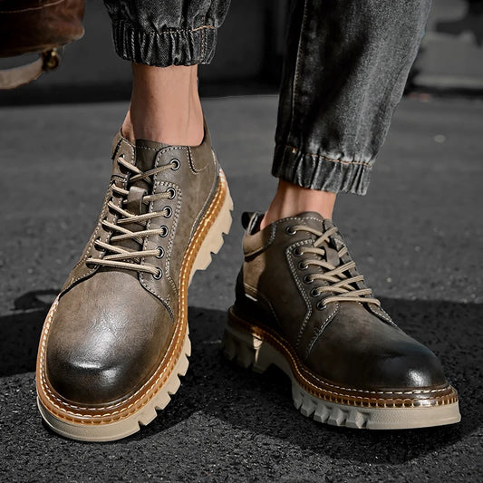 Genuine Leather Men Boots Cow Leather Upper Durable Sole Lace up Autumn Winter Boots Fur Daily Leisure Outdoor Shoes For Man New