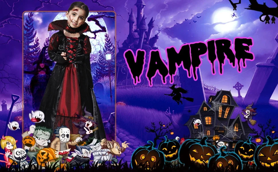 Girls Halloween Vampire Costume Adult Vampiress False Teeth Stickers Role Play Carnival Party Cosplay Outfits for Women