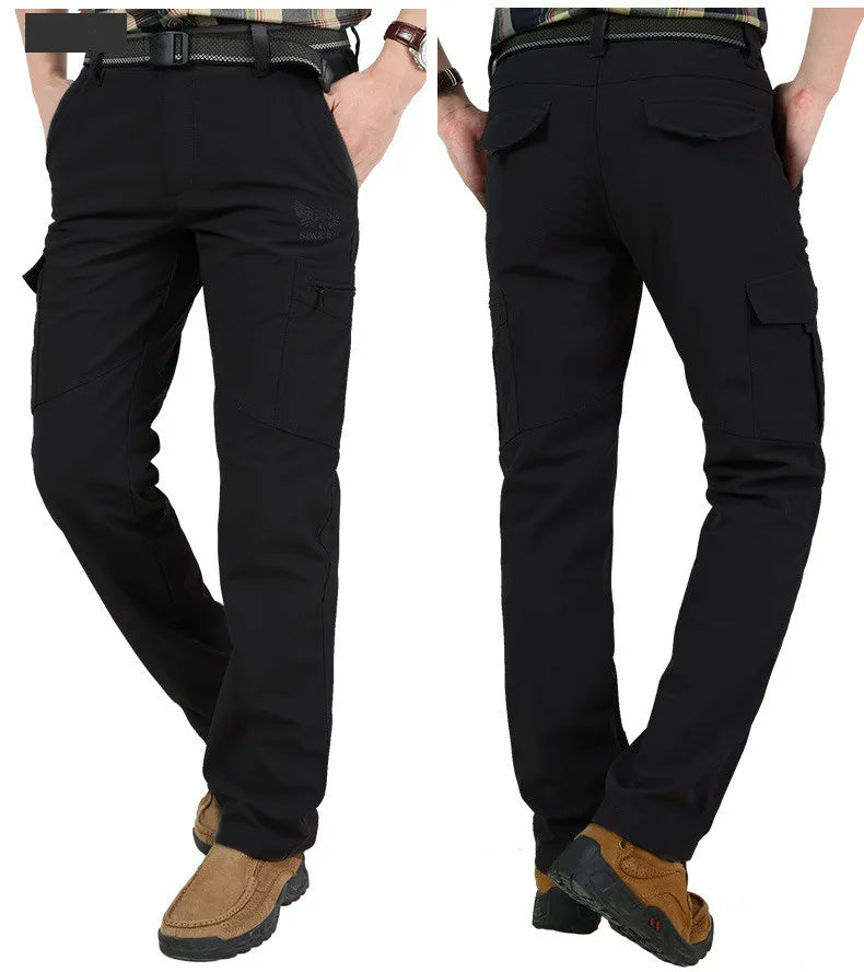 Thick Warm Cargo Stretch Pants Men Autumn Winter Hunting SoftShell Casual Fleece Pants Tactical Trousers  Waterproof Pants Men