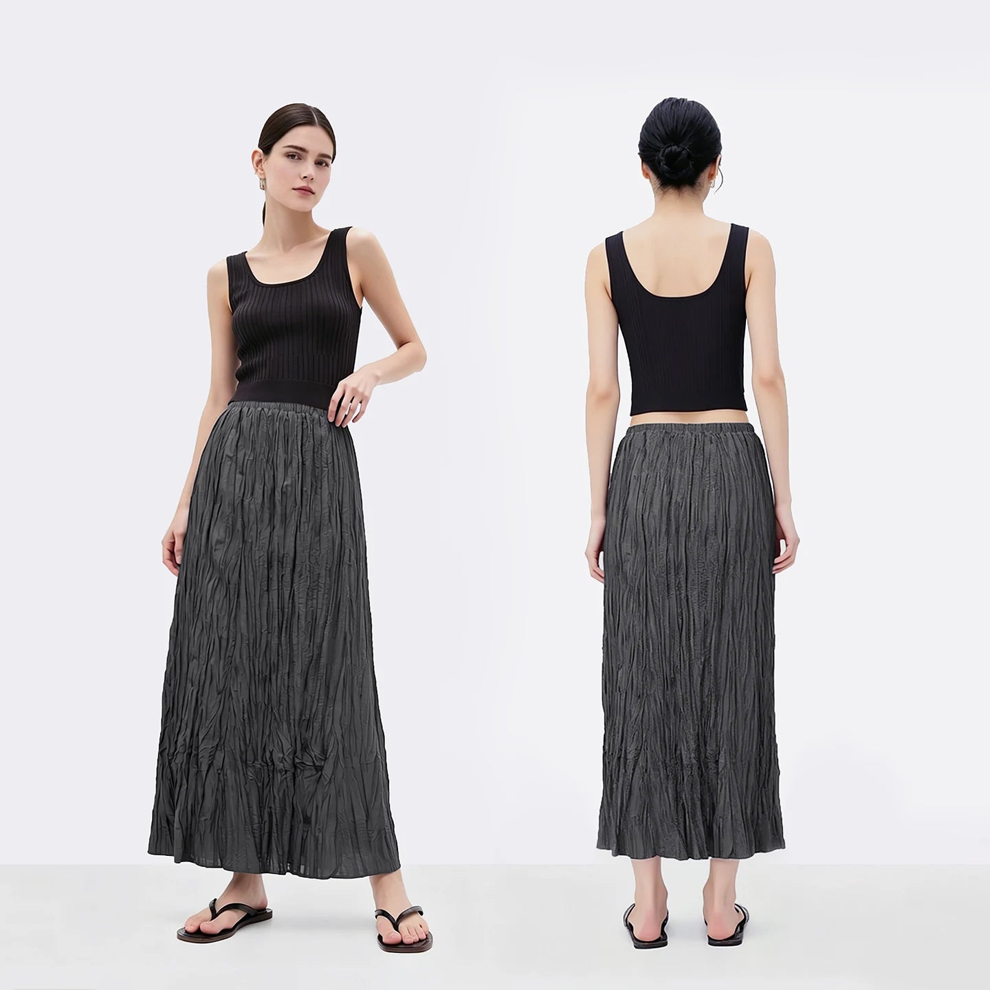Pleated Women's Skirt 2026 Summer New Elastic Waist Flowy A-Line Midi Skirt Casual Versatile Women's Clothing 12622123