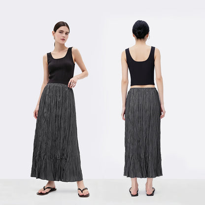 Pleated Women's Skirt 2026 Summer New Elastic Waist Flowy A-Line Midi Skirt Casual Versatile Women's Clothing 12622123