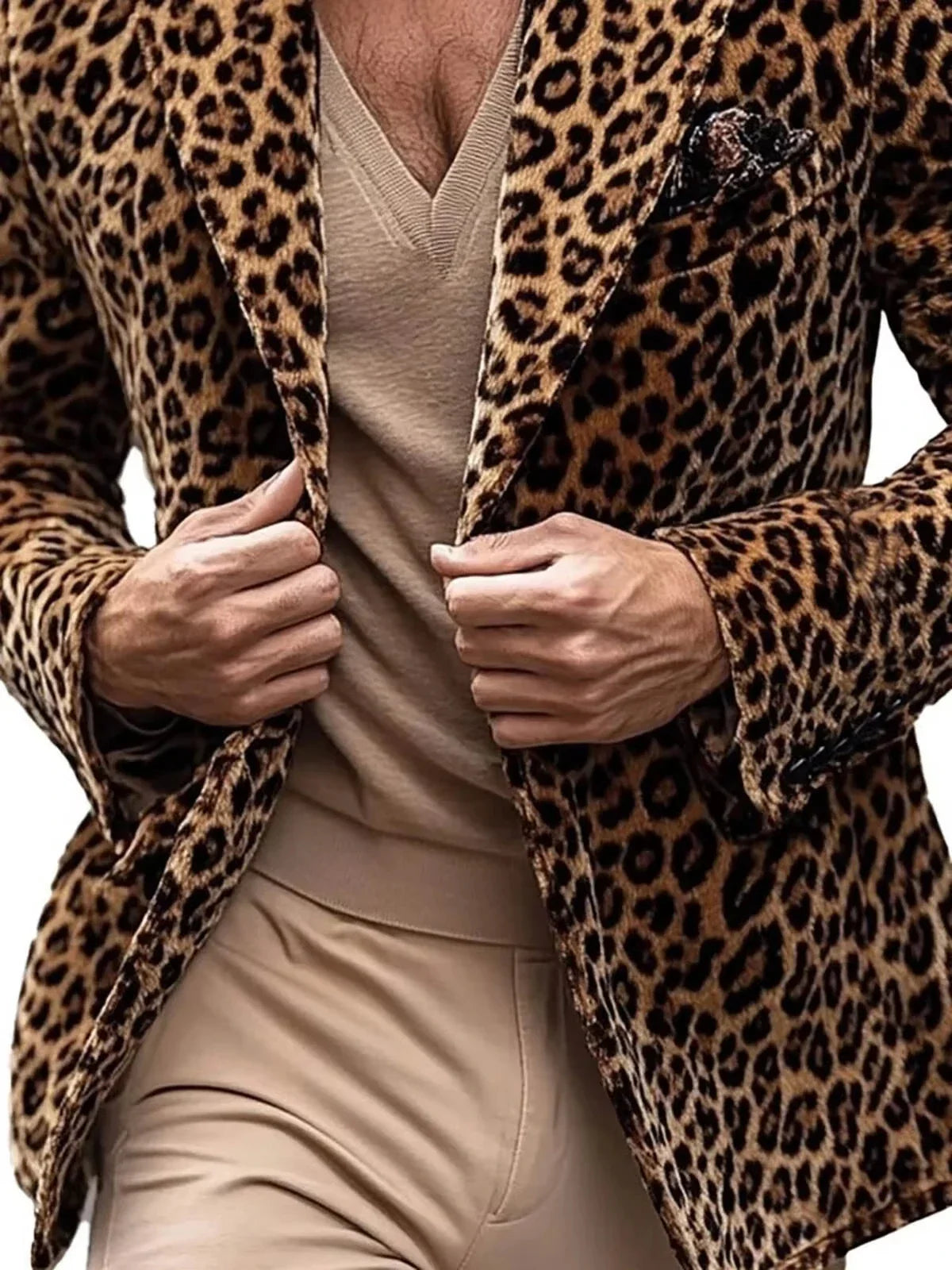 Men's Leopard Print Blazer Single Breasted Slim Fit Tuxedo Jacket Notch Lapel Fashion Party Prom Outerwear