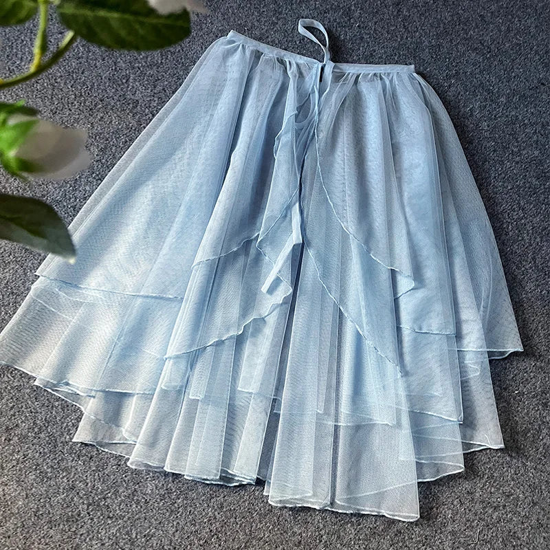 Sweet Lolita Asymmetrical Sheer Mesh Cover Up Curtain OP JSK Skirt Women Japanese Kawaii Elegant Double Layered Party Skirts