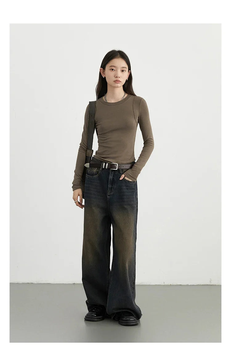 Women T-Shirts Solid New Basic Heating Cashmere Round Neck Woman Tees Slim Fit Female Tops Spring Autumn 2024