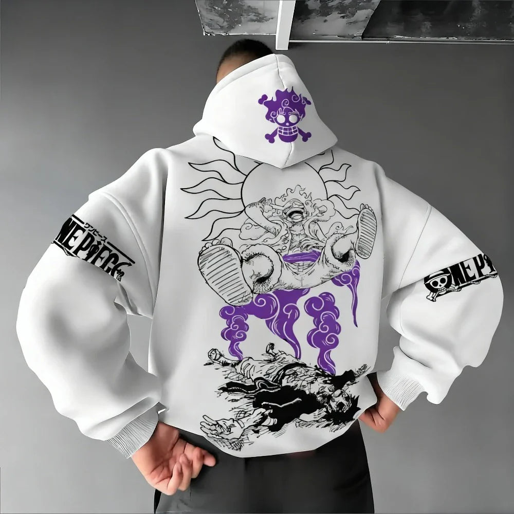 One Piece Men's Hoodie Sweatshirt Monkey D. Luffy Anime Print Spring Autumn and Winter Boy Long-sleeved Parent-child Outfit