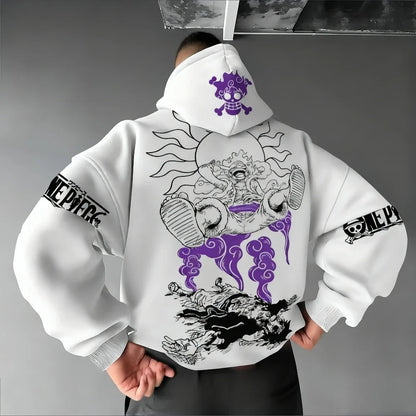 One Piece Men's Hoodie Sweatshirt Monkey D. Luffy Anime Print Spring Autumn and Winter Boy Long-sleeved Parent-child Outfit