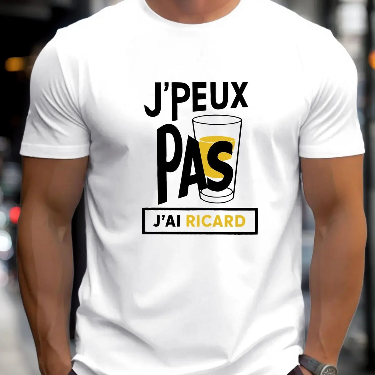 Men "J'Peux Pas J'ai Ricard" Graphic Tee - Casual Crew Neck Short Sleeve Summer Style Cotton Blend Regular Fit Men Clothing