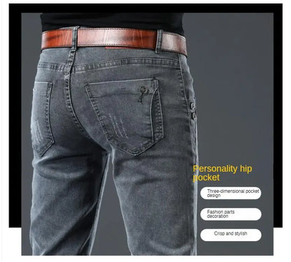 Winter Thick Plus Velvet Men Middle Waist Skinny Jeans Simple Fleece Warm Slim Fit Stretch Boy Casual Denim Pencil Pants