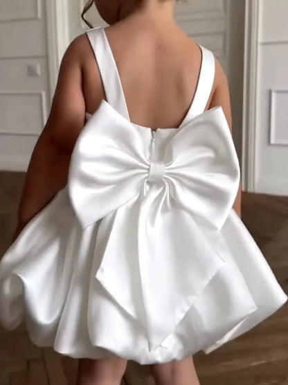 Elegant Bubble Skirt Elegant White Flower Girl Dress Suitable for Birthday Parties, Family Gatherings, Summer Sunshine