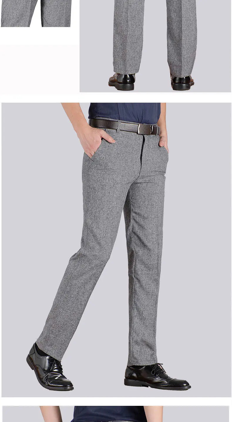Mens Autumn Thick Summer Thin Business Pants Loose Male Pant High Waist Straight Trousers Casual Fashion Pant Plus Size 28-40