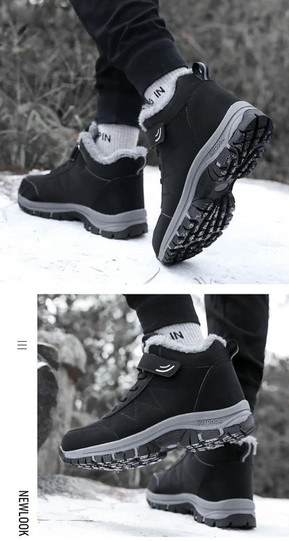 Men Waterproof Outdoor Boots Winter Warm Popular Footwear Male Suede Casual Snow Plush Warm Shoes Leather Walking Shoes 35-46