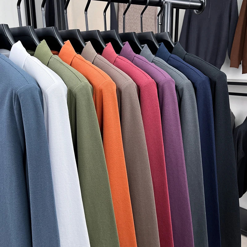 100% pure cotton autumn high-end luxury men's brand long sleeved polo shirt original embroidered dog design golf top T-shirt