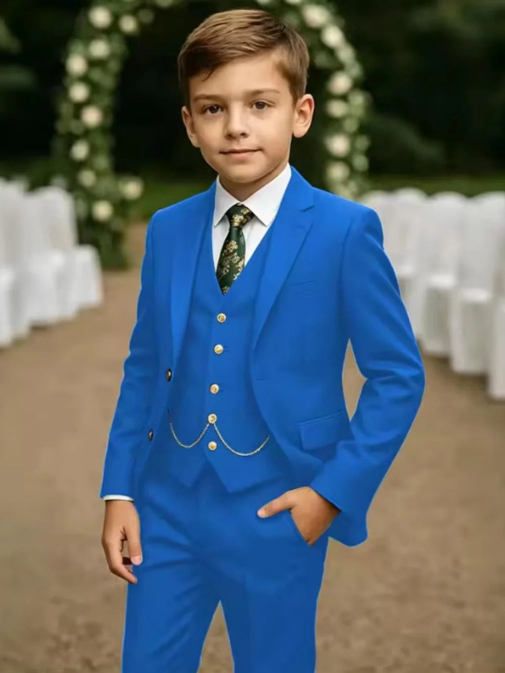 Notched Lapel Boys Slim Fit Suits 3 Pieces For Stage Performance Elegant Handsome Kids Suit Set Wedding Guest Tuxedo 2-20T