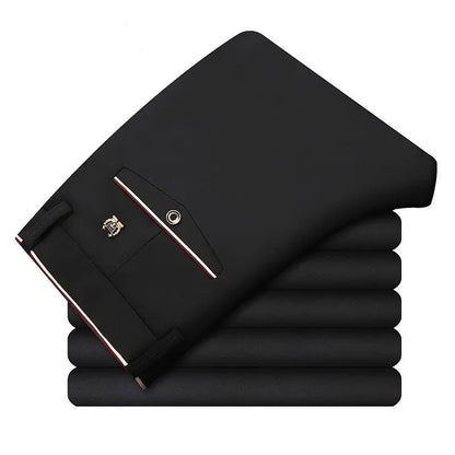High Stretch Men's Dress Pants High Waist Elastic Formal Suit Pants Office Business Classic Casual Trousers Slim Fit Black Blue