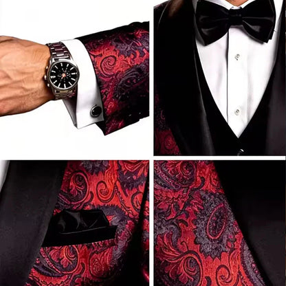 Men's Shiny Paisley Jacquard Tuxedo Blazer Slim Fit Shawl Lapel One Button Formal Prom Jacket for Wedding Groom Party