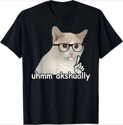 Sad Cat Emoji T-Shirt Humorous Letter Print Women's Black Short-Sleeved Casual Loose-Fit Basic Crew Neck Top for Daily Wear
