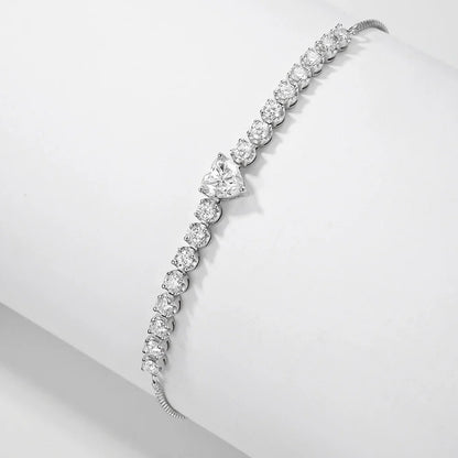 2.5mm Full Moissanite Tennis Riviera Bracelet With 6mm Heart Cut Diamond Adjustable Wrist Chain S925 Silver for Women Jewelry