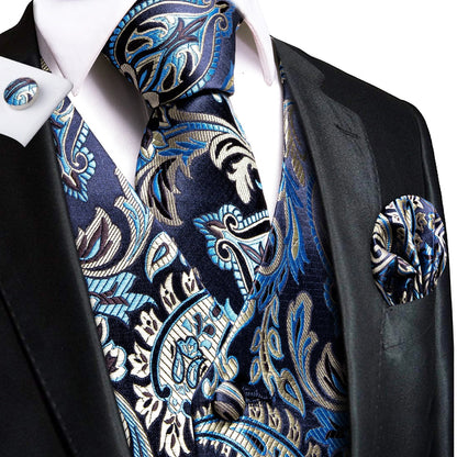 Ivory Beige Champagne Gold Mens Vests Tie Hankerchief Cufflinks Set Jacquard Vine Waistcoat for Men Suit Dress