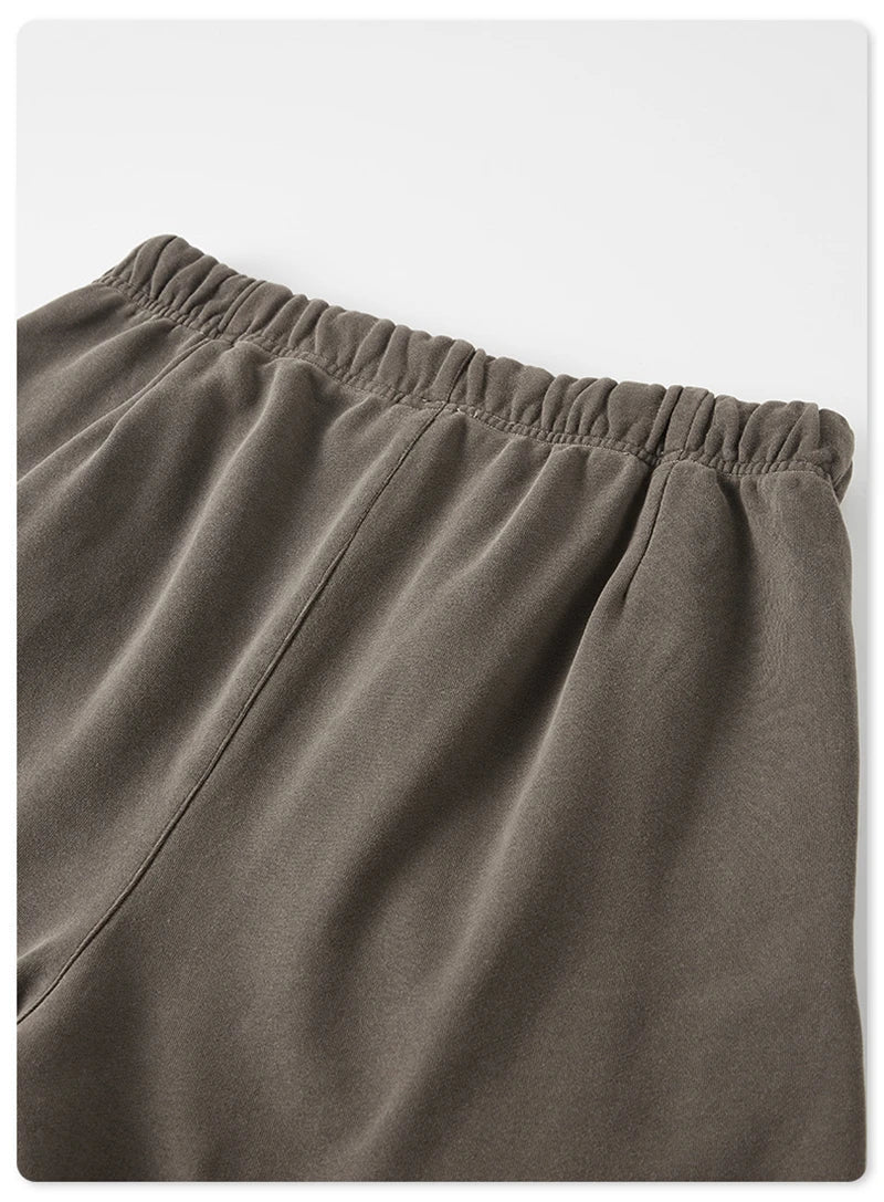 New Summer Men Retro Washed Shorts Unisex Drawstring Loose Edge 420gsm Solid Knee Length Cotton Pants Streetwears HY0589