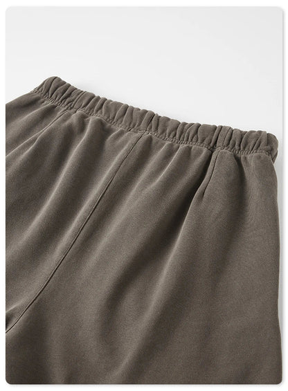New Summer Men Retro Washed Shorts Unisex Drawstring Loose Edge 420gsm Solid Knee Length Cotton Pants Streetwears HY0589