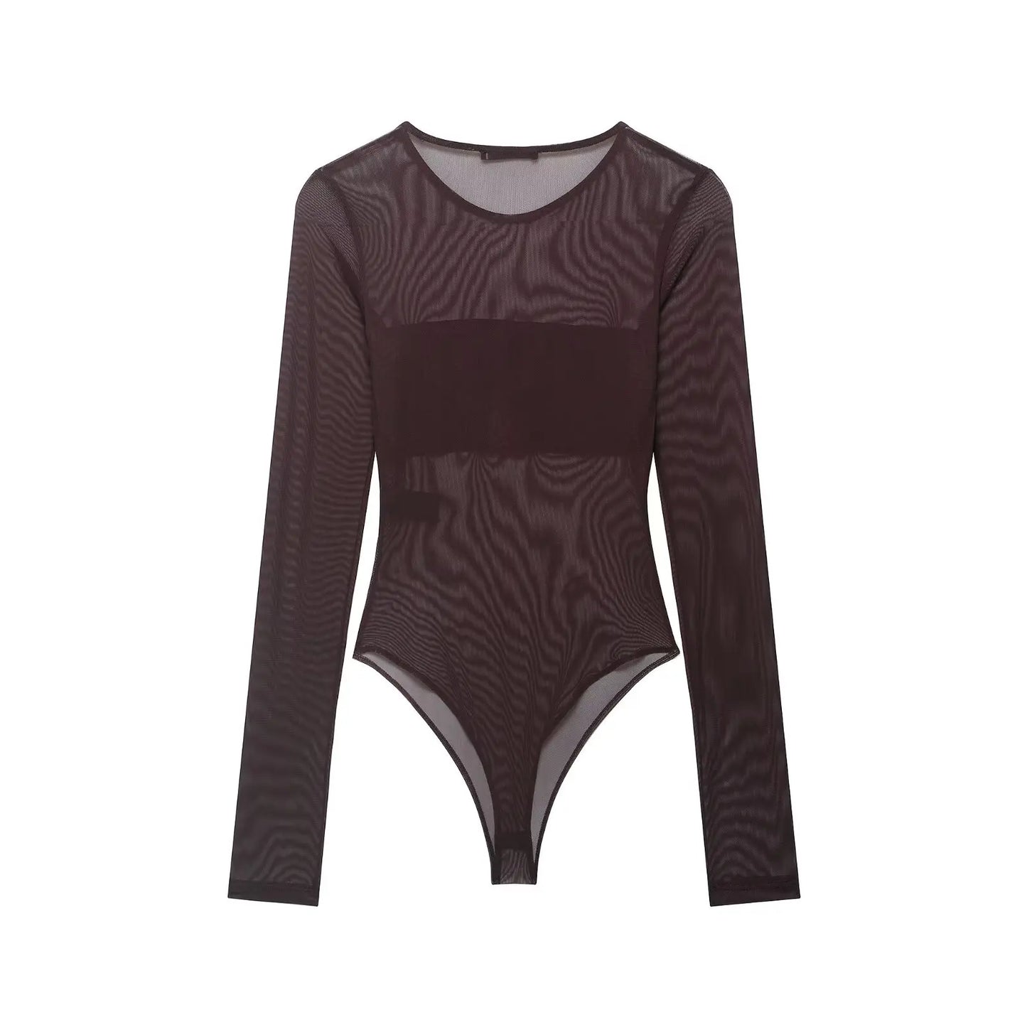 Chic Sheath Sexy Brown Streetwear Night Party Jumpsuit Fashion 2026 Club Long Sleeve Cool Strapless Sheer Mujer Tops
