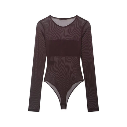 Chic Sheath Sexy Brown Streetwear Night Party Jumpsuit Fashion 2026 Club Long Sleeve Cool Strapless Sheer Mujer Tops