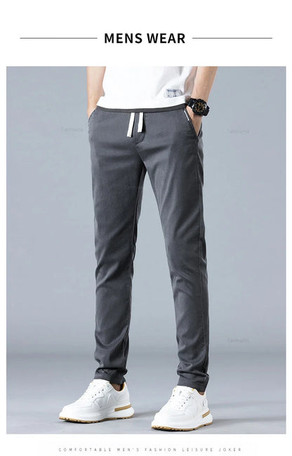 Spring Summer Men's Casual Pants Korean Fashion Cotton Thin Soft Elastic Slim Business Trousers Black Green Khaki