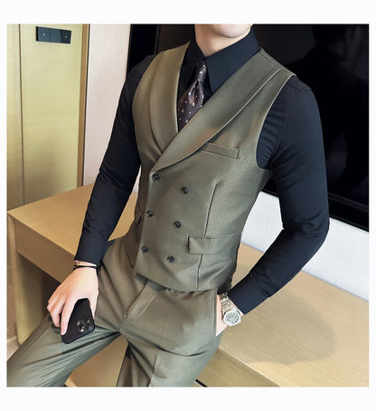 Men Luxury Double Breasted Design Solid Vest Formal Groom Wedding Dress Suit Vest Set Fashion Mens Club Singer Clothing 6XL-M