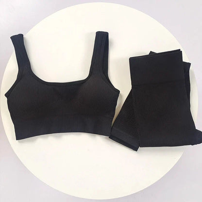 Seamless Rib Yoga Clothes Women Workout Clothes Quick-Drying Breathable Sweatshirt Yoga Suit