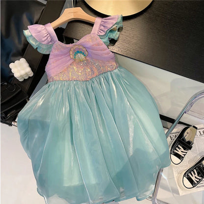 Little Mermaid Ariel Princess Costume Kids Dress For Girls Cosplay Children Carnival Birthday Party Clothes Mermaid Summer Dress