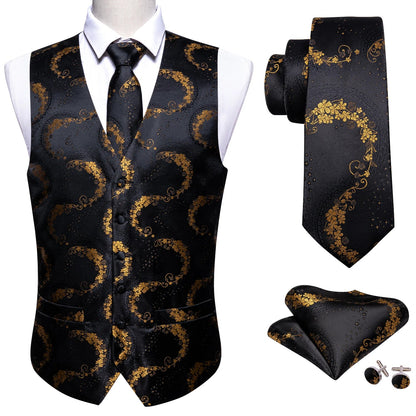 100 Colors Men Vest Tie Hanky Cufflinks Set Waistcoat Paisley Floral Jacquard Sleeveless Jacket Wedding Business