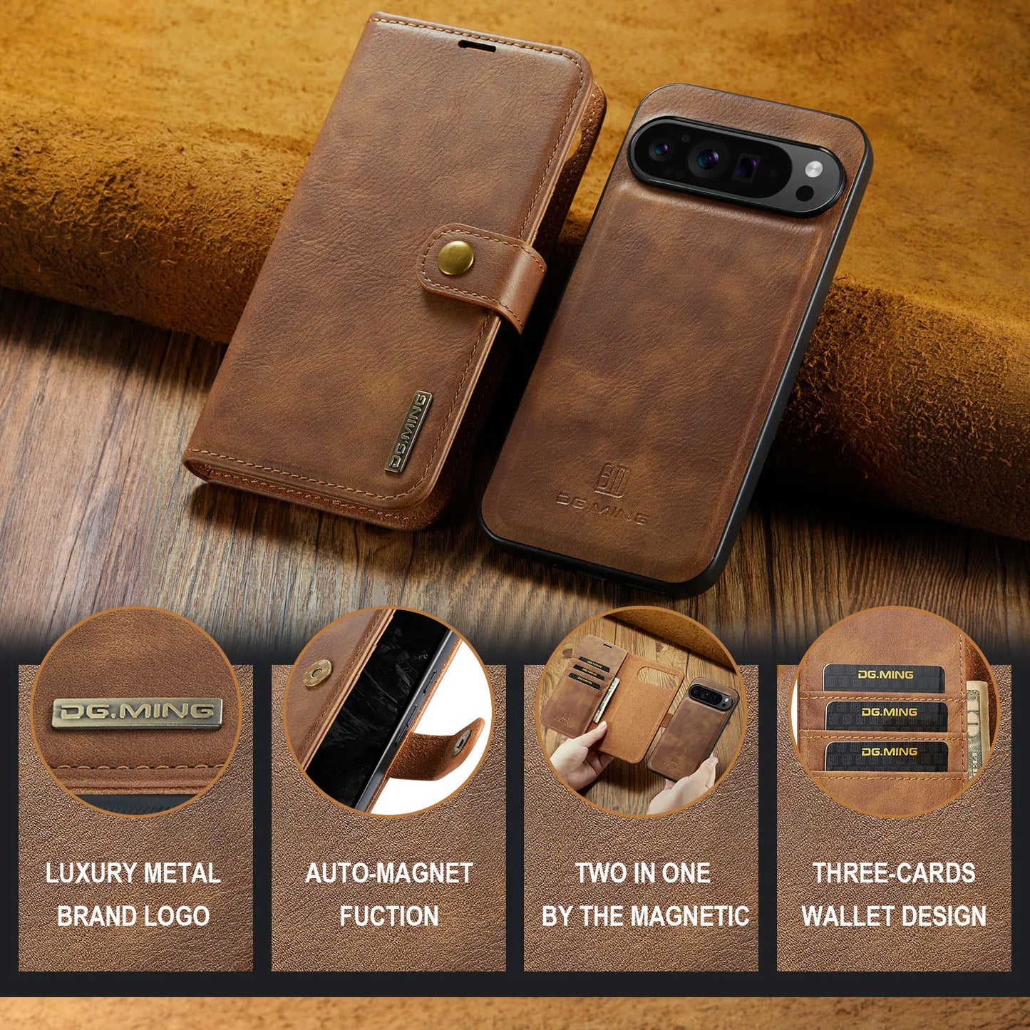 For Google Pixel 6 7 8 9 10 Pro XL/Pixel 5A 6A 7A 8A 9A Magnetic Detachable Cover 2in1 Flip Leather Wallet Phone Case