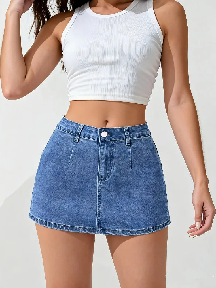 Women's Fashionable Summer Stretch Denim Skirts Inner Splicing Shorts