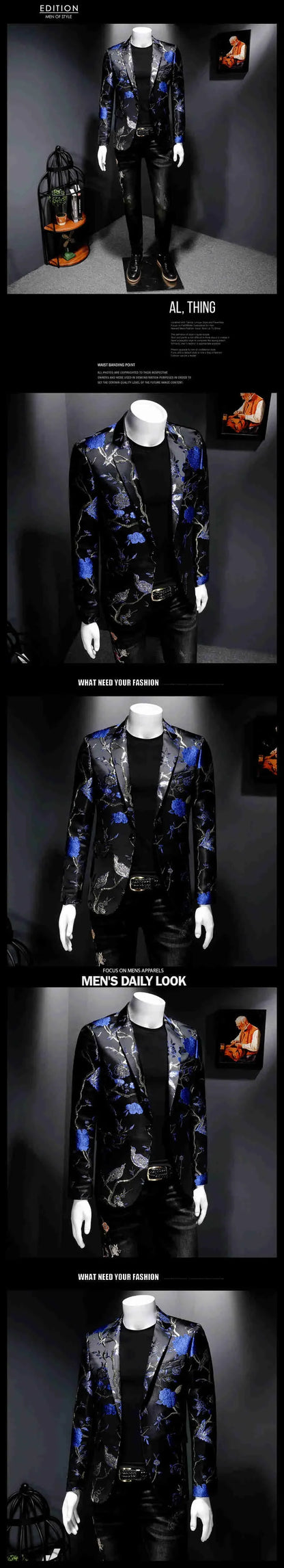 New Vintage Luxurious Jacquard Floral Suit Jacket Men Wedding Banquet Club Party Dress Singers Tuxedo Slim Fit Blazers Hommes