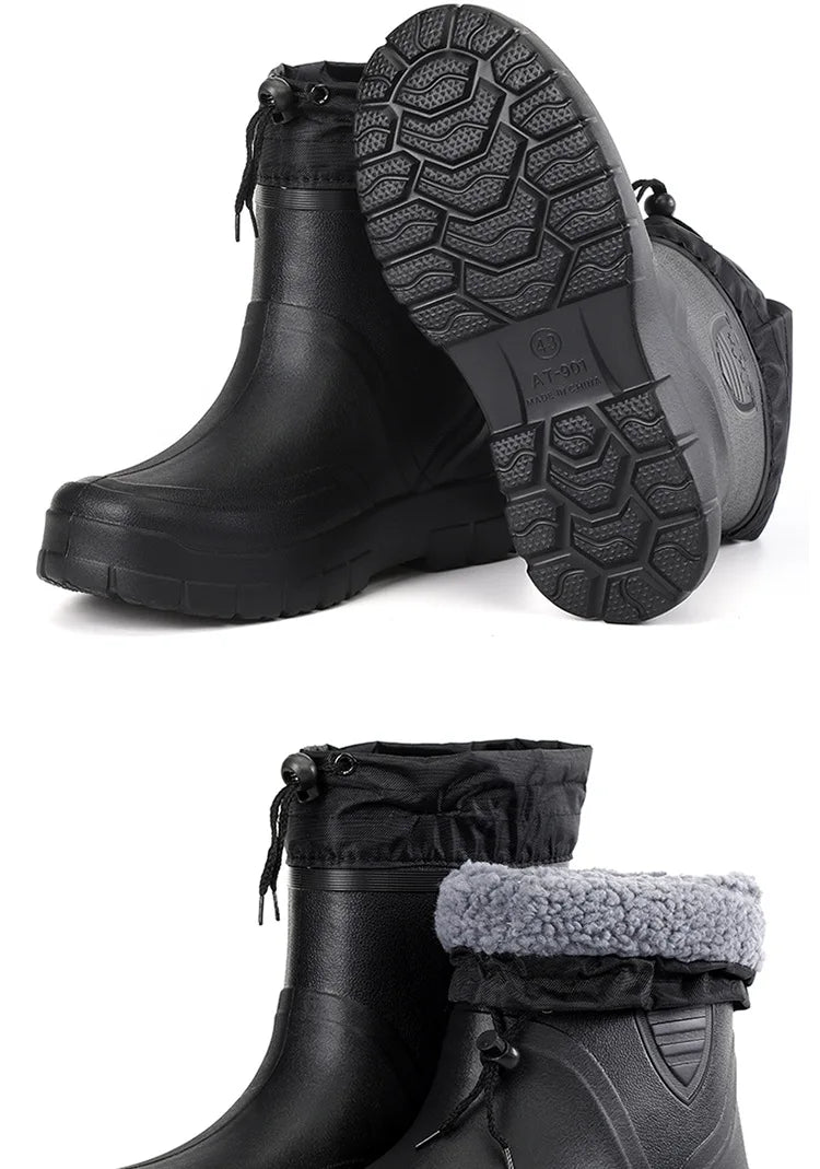 2024 Versatile Men's Rain Boots Waterproof outdoor lightweight shoe Velvet fashion short boot Casual comfort male water shoes