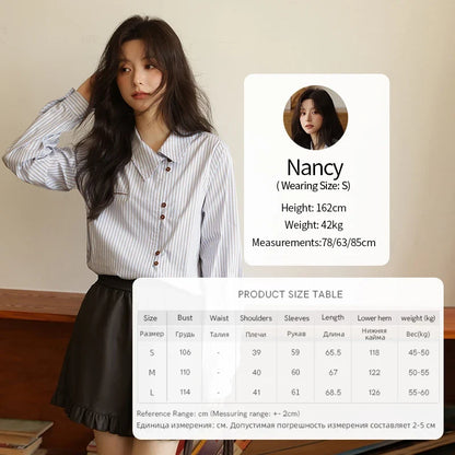 Women's Striped Asymmetric Shirt 2025 Autumn New Arrival Vintage Loose Long Sleeve Tops Commuter Woman Clothes MXE42C2375