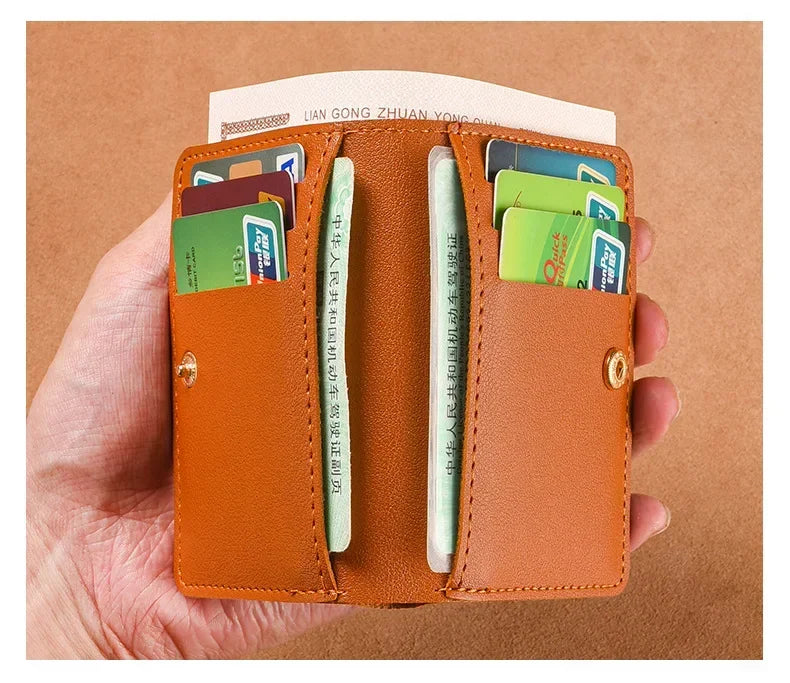 2025 Soft Leather Mini Wallet – Slim Foldable Card Case with Snap Closure for Women & Men