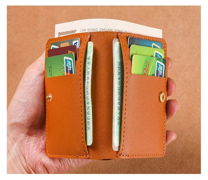 2025 Soft Leather Mini Wallet – Slim Foldable Card Case with Snap Closure for Women & Men