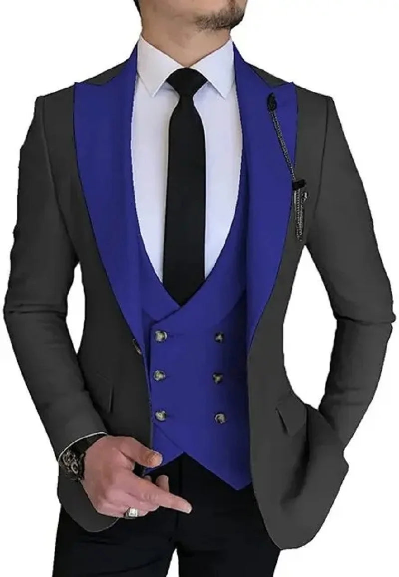 Men Suits Champagne Double Breasted Vest Wedding Tuxedo Terno Masculino Prom Groom 3 Pcs Slim Fit Blazer Custom Made