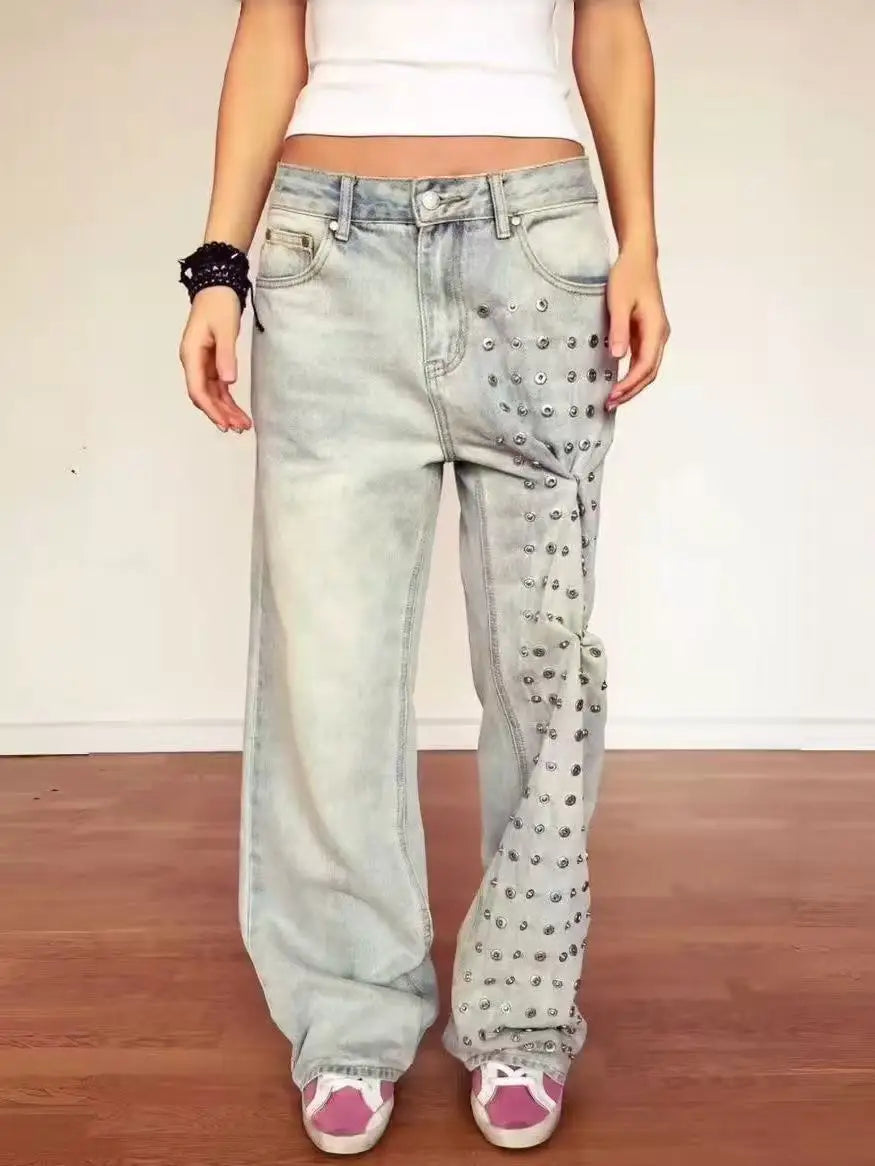 Women's Jean Designer Baggy Denim Pants Y2K Japanese Harajuku Wide Fit American Retro Punk Goblin Core Long Trousers Tide New