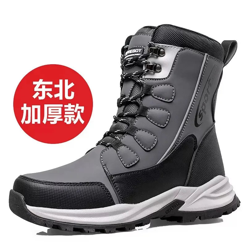 Mens Snow Boots Thickened Velvet Winter Boots Rotating Buckle Design Mid-calf Boots Plush Warm Cotton Shoes for Men Botas Hombre
