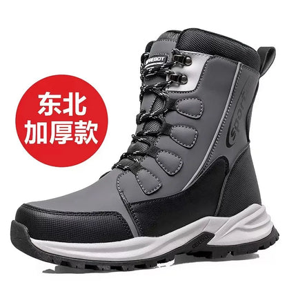 Mens Snow Boots Thickened Velvet Winter Boots Rotating Buckle Design Mid-calf Boots Plush Warm Cotton Shoes for Men Botas Hombre